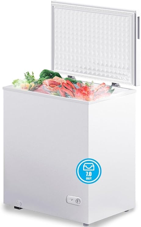 7.0 Cubic Feet Chest Freezer, White Deep Freezer with Removable Baskets