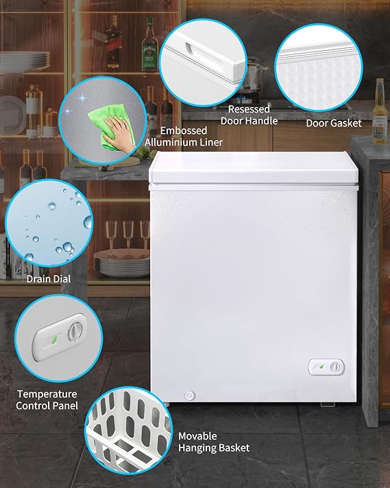 7.0 Cubic Feet Chest Freezer, White Deep Freezer with Removable Baskets