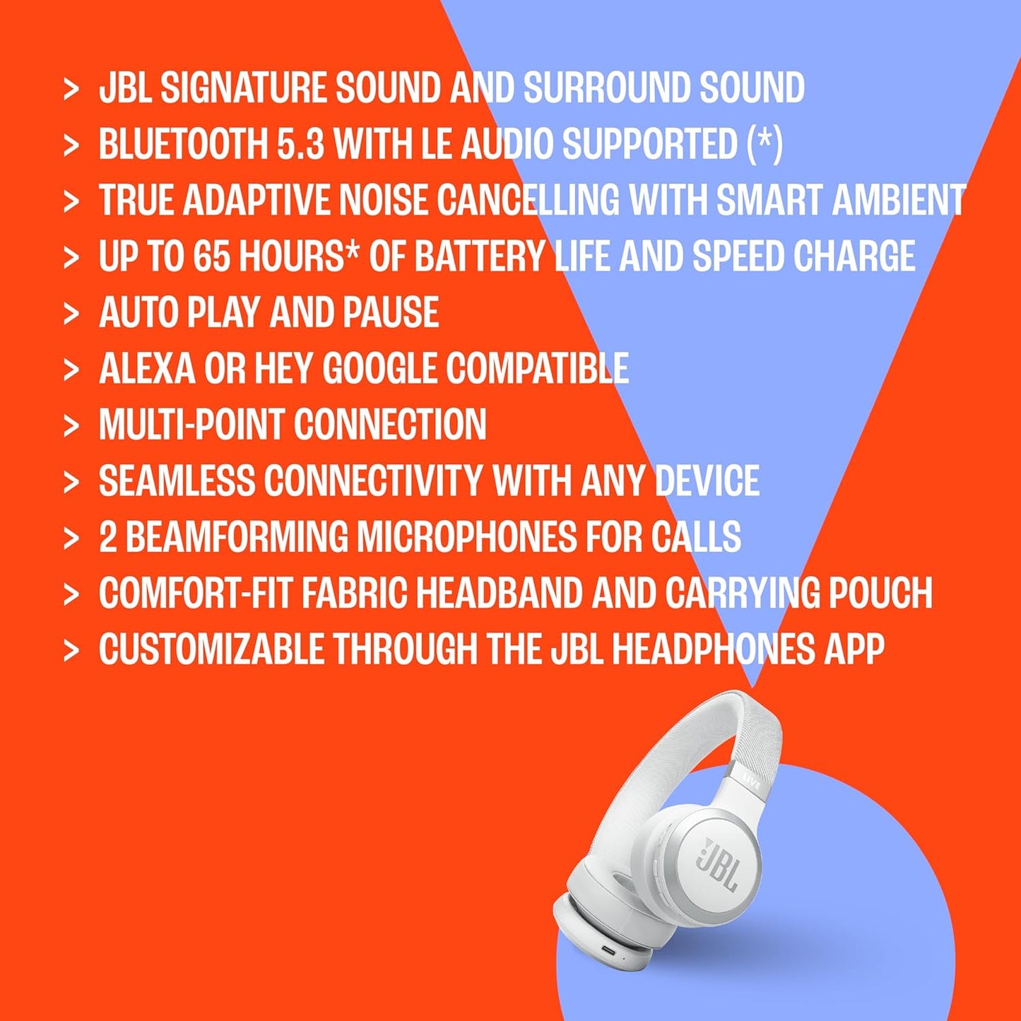 JBL Live 675NC Wireless True Adaptive Noise-Cancelling On-Ear Headphone