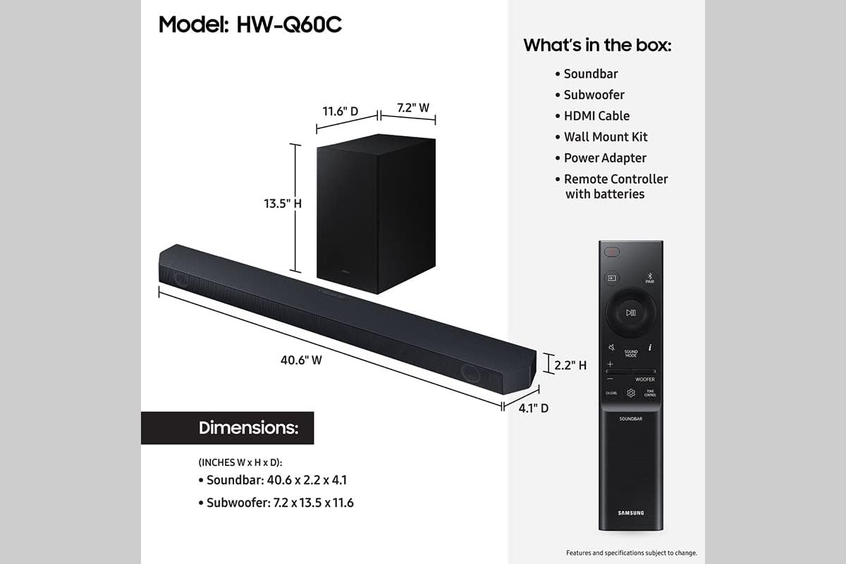 Samsung HW-Q60CC 3.1.2 ch Soundbar & Sub w/ Dolby Atmos & Q-Symphony